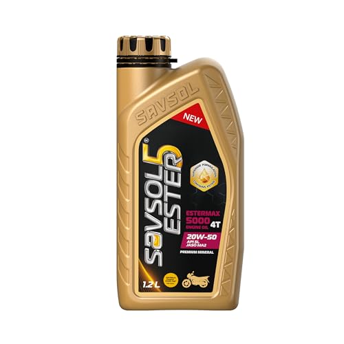 SAVSOL ESTER5 ESTERMAX 5000 4T 20W-50 | Premium Engine Oil for Bikes (1.2L) | Contains Ester formulation | Prolongs Engine Life | Reduces Wear & Tear | Smoother Rides | 35% less friction - Image 1