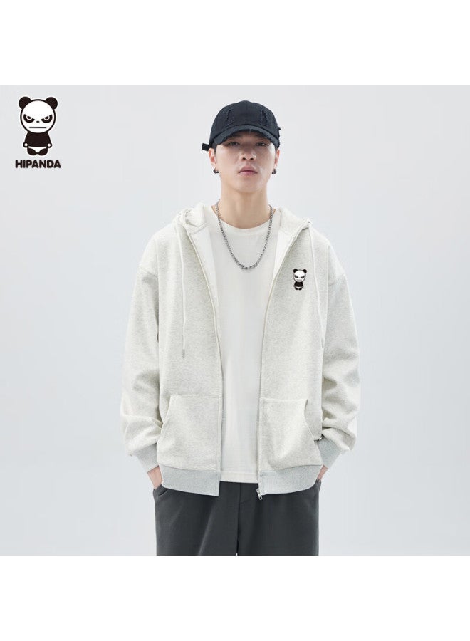 Hipanda Hooded Sweatshirt, Autumn Trendy Uni Heavyweight American-style Loose Cardigan Jacket, White And Gray, 2XL - Image 4
