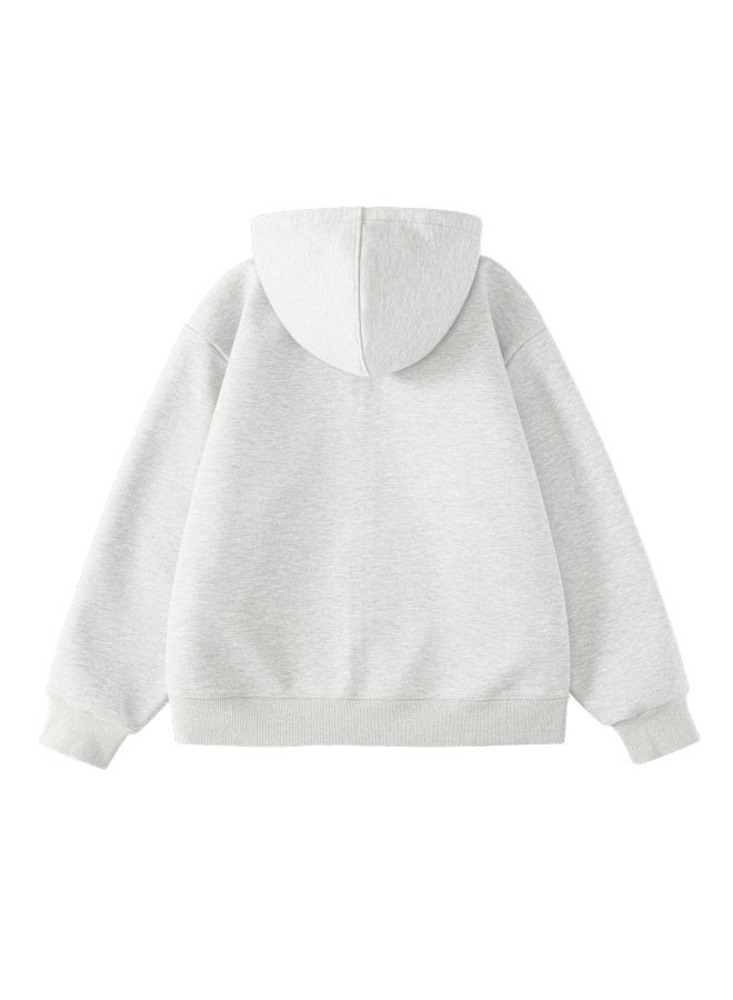 Hipanda Hooded Sweatshirt, Autumn Trendy Uni Heavyweight American-style Loose Cardigan Jacket, White And Gray, 2XL - Image 2