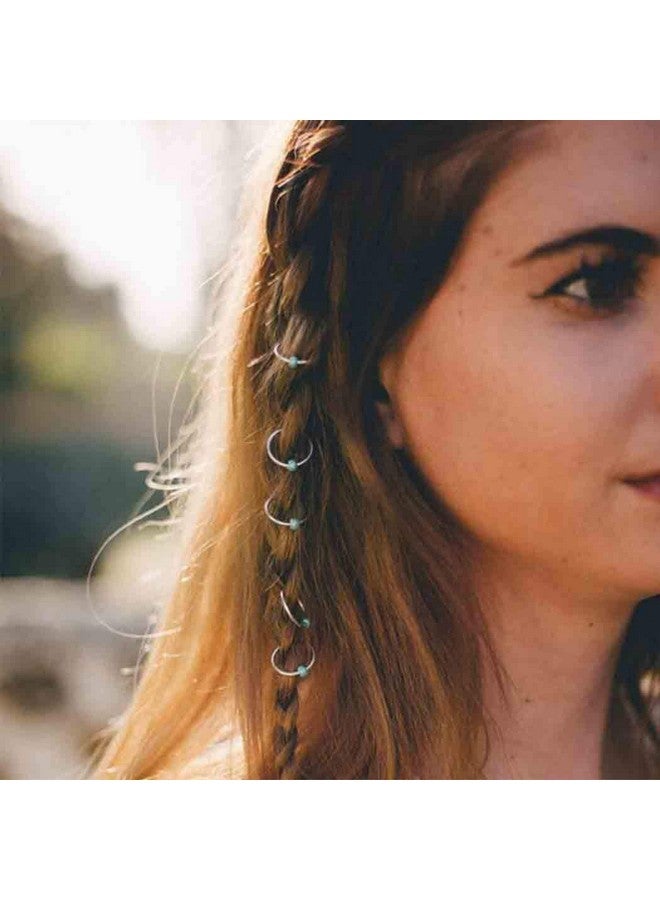 Olbye Dreadlock Hair Rings Silver Turquoise Hair Braid Rings Hair Loops Clips Summer Boho Plaits Braid Hair Loop Accessories For Women And Girls - Image 1