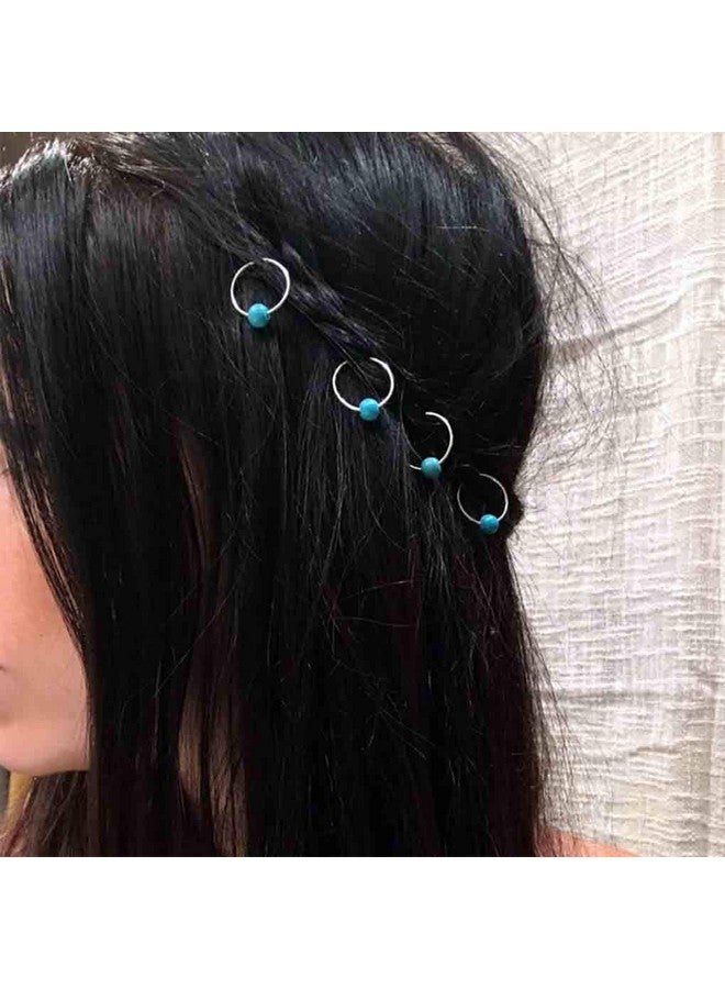 Olbye Dreadlock Hair Rings Silver Turquoise Hair Braid Rings Hair Loops Clips Summer Boho Plaits Braid Hair Loop Accessories For Women And Girls - Image 2