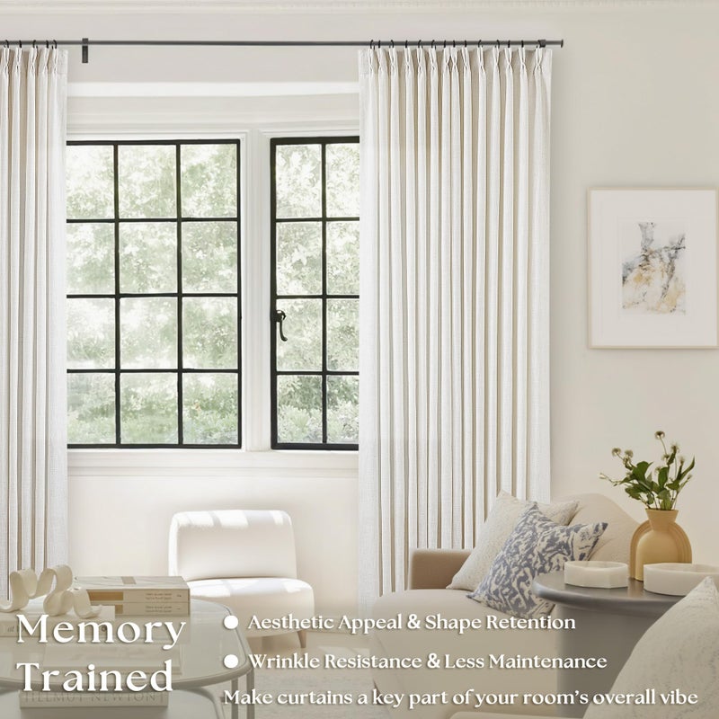 TWODRAPES Natural Cream Pinch Pleated Linen Curtains 92 Inches Long for Living Dining Room Bedroom Thick Linen Pinch Pleat with Hooks Rings Back Tab Light Filtering Boho Farmhouse Semi Sheer 92 Inch Curtain - Image 2