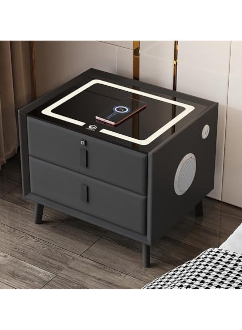 POWER Premium Smart Bedside Cabinet with Wireless & Dual USB Charging, Bluetooth Speaker, Fingerprint Lock, and Adjustable Night Light - Leather Wrapped with Solid Wood Base - Image 1