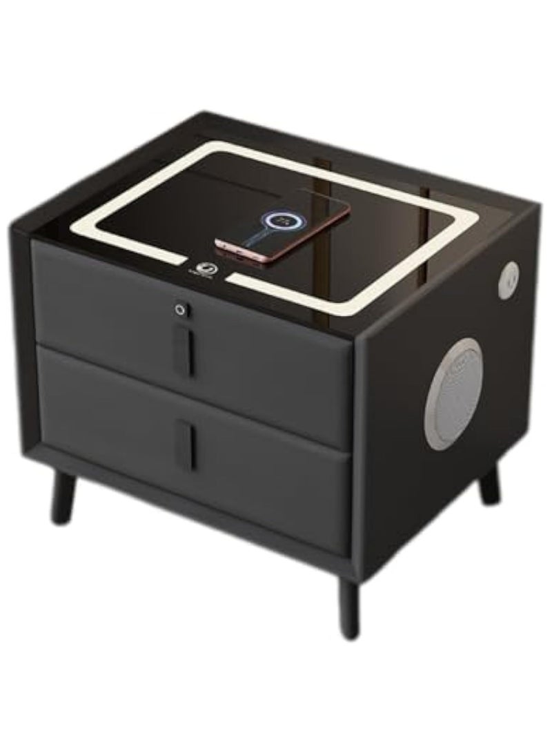 POWER Premium Smart Bedside Cabinet with Wireless & Dual USB Charging, Bluetooth Speaker, Fingerprint Lock, and Adjustable Night Light - Leather Wrapped with Solid Wood Base - Image 2
