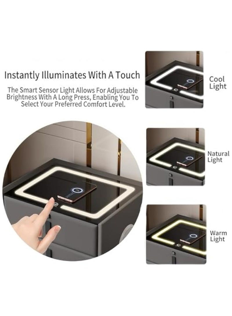 POWER Premium Smart Bedside Cabinet with Wireless & Dual USB Charging, Bluetooth Speaker, Fingerprint Lock, and Adjustable Night Light - Leather Wrapped with Solid Wood Base - Image 4
