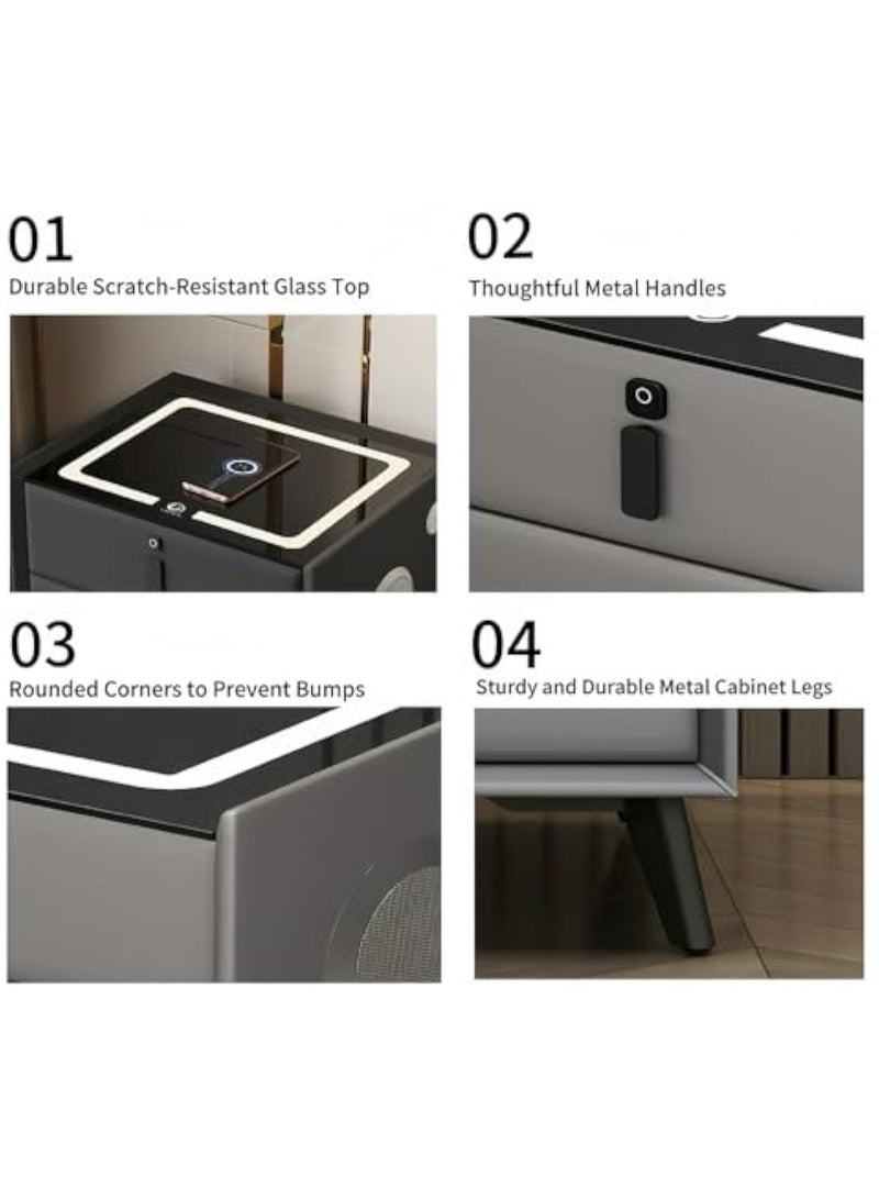 POWER Premium Smart Bedside Cabinet with Wireless & Dual USB Charging, Bluetooth Speaker, Fingerprint Lock, and Adjustable Night Light - Leather Wrapped with Solid Wood Base - Image 5