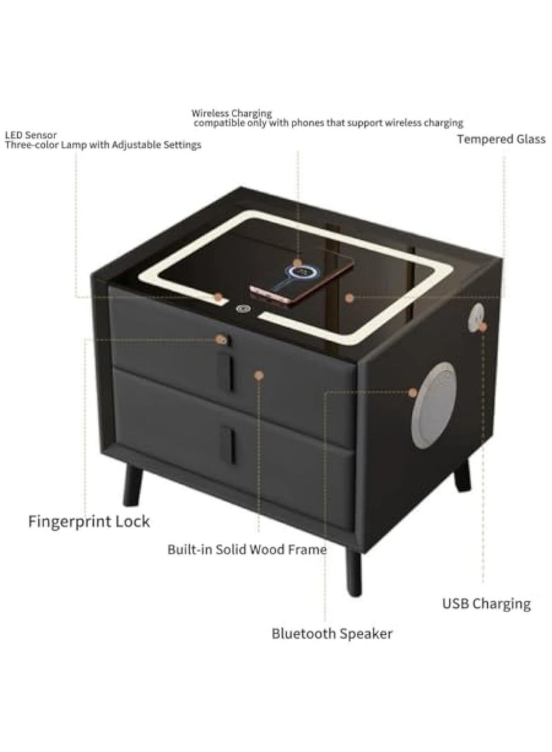 POWER Premium Smart Bedside Cabinet with Wireless & Dual USB Charging, Bluetooth Speaker, Fingerprint Lock, and Adjustable Night Light - Leather Wrapped with Solid Wood Base - Image 3