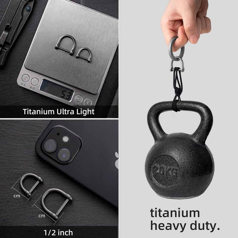 FEGVE Small Titanium Key Ring with Screw Shackle - Car Fob Keychain Heavy Duty Strong Mini Titanium D Rings (Grey 1 Pack-1/2 Inch/12mm) - Image 5