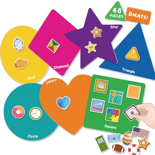 EAMAY Shape Sorter Toy for Toddler Shape Puzzles and Matching Games Set with 8 Sorting Mats and 48 Everyday Objects Pieces Learning Sorting Toys for Kids - Image 1