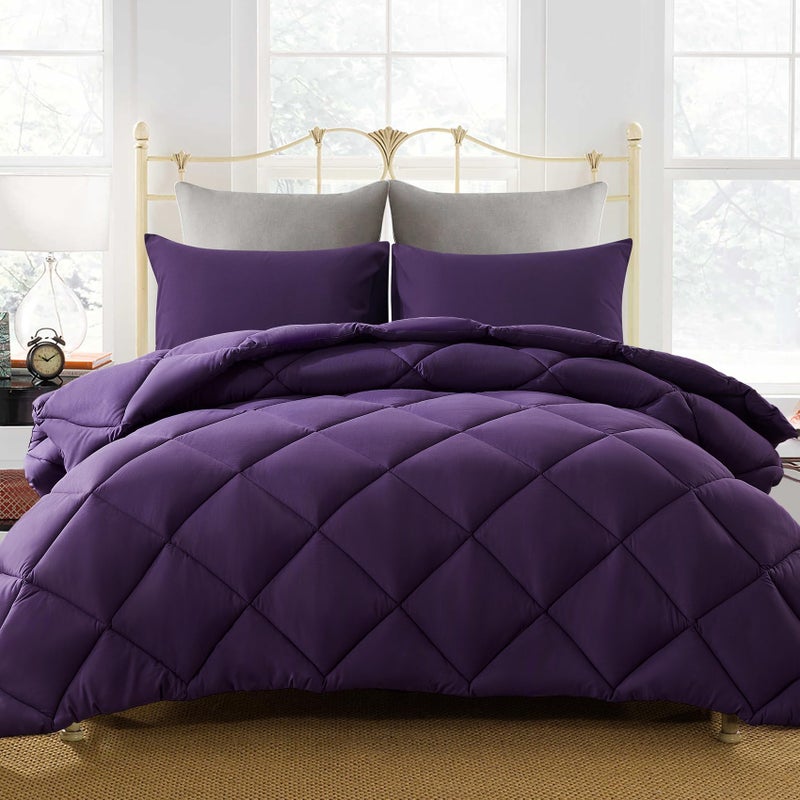 Decroom Lightweight King Comforter Set with 2 Pillow Sham  3 Pieces Set  Quilted Down Alternative ComforterDuvet Insert for All Season  Purple  King Size