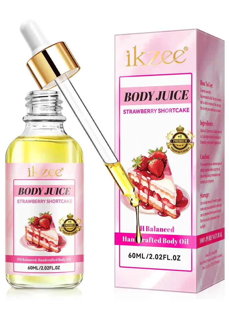 IKZEE زيت عصير الجسم 60 مل زيت الجسم المصنوع يدويًا بنكهة الفراولة للنساء مغذي ومرطب لجميع أنواع البشرة بالزيوت الطبيعية زيت عصير الجسم النقي بنسبة 100%  - Image 1