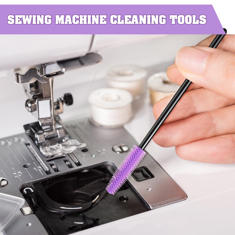 RimCereal 20 Pcs Nook and Cranny Sewing Machine Cleaning Brushes for Quilting Supplies Reusable Silicone Dense Bristles Cleaning Brushes for Sewing Machine Internal and Spool Area(Black, Purple) - Image 5