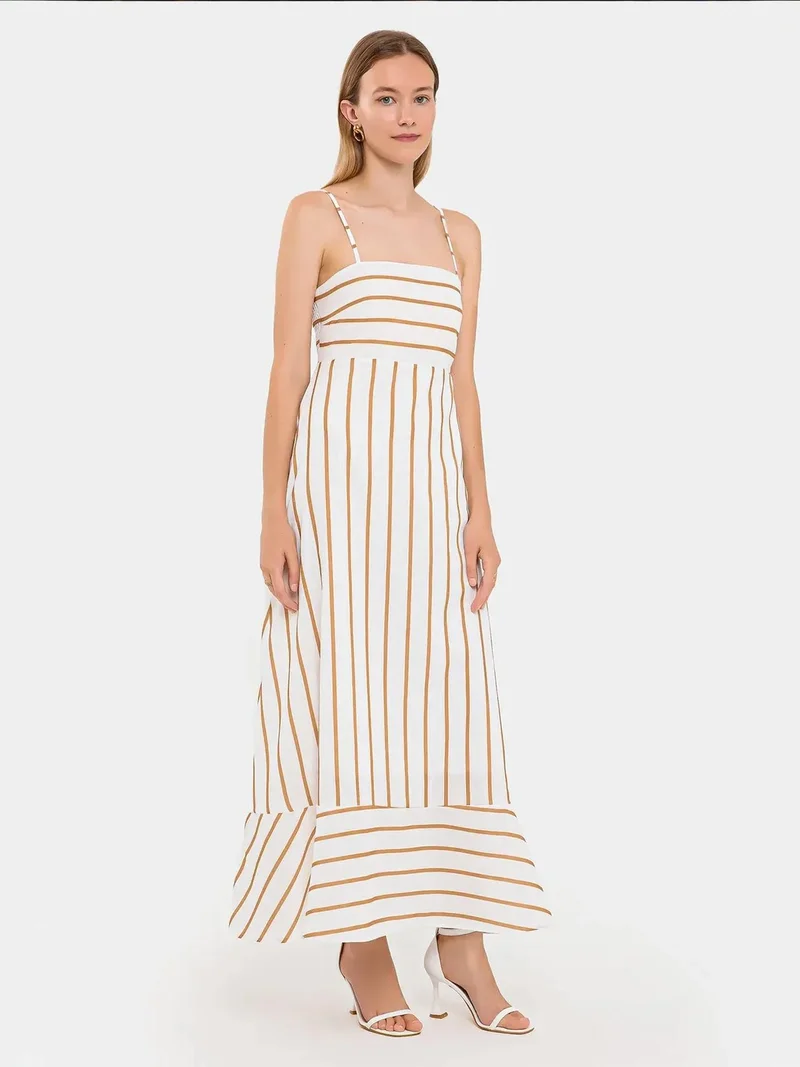 HICCUP Striped Tiered Maxi Dress with Spaghetti-Strap