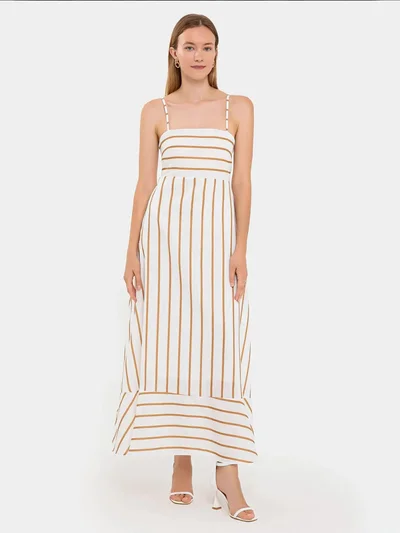 HICCUP Striped Tiered Maxi Dress with Spaghetti-Strap