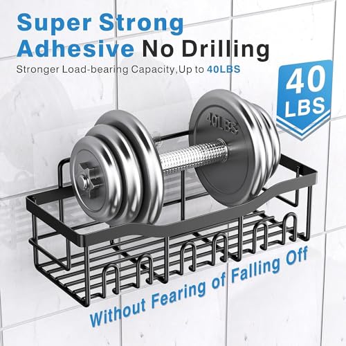 Homeor 5 in 1 Rustproof Stainless Steel Self Adhesive Bathroom Shelf for Wall, Soap Dish with Toothbrush Holder, Racks and Shelves for Wall, Bathroom Organizer Without Drill, Black - Image 2