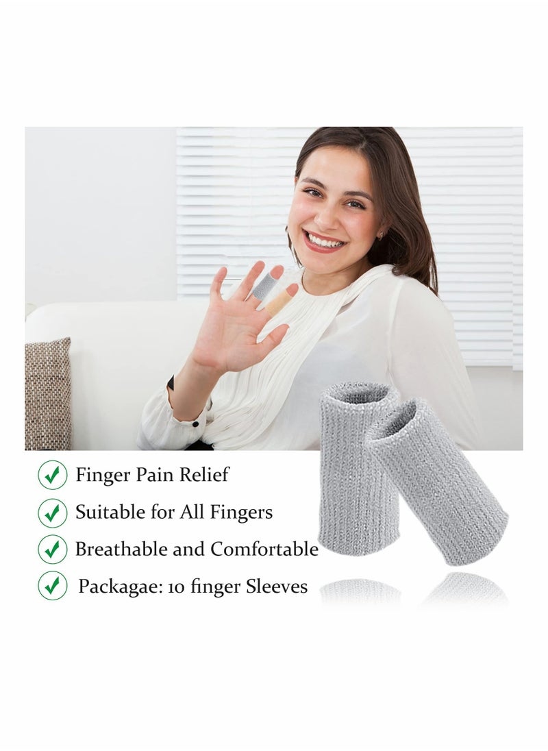 KASTWAVE Finger Sleeves KASTWAVE 10PCS Thumb Splint Brace for Triggger Finger Support Breathable Elastic Finger Tape Compression Pression Protector for Reliving Pain Compression Aid for Sports Gray  - Image 3