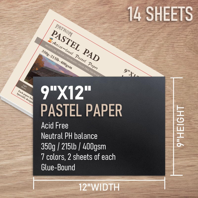 PATRON Pastel Paper Pad for Artists, Assorted Colors, 9x12 inches, (215lb/400gsm) 14 Sheets, Art Drawing Paper for Adults and Students,Glue Bound - Image 2