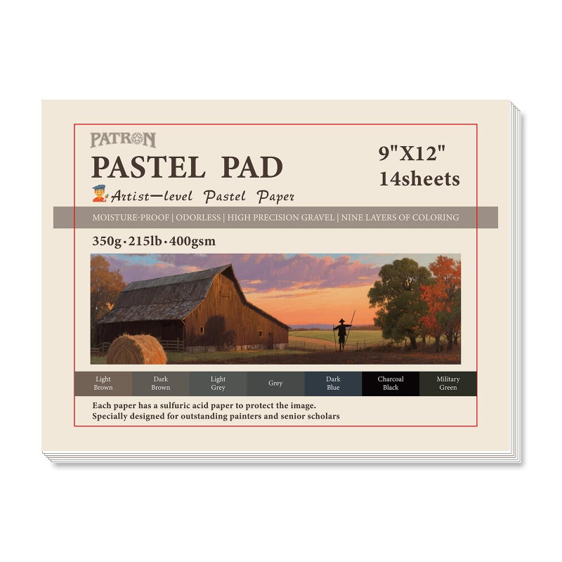 PATRON Pastel Paper Pad for Artists, Assorted Colors, 9x12 inches, (215lb/400gsm) 14 Sheets, Art Drawing Paper for Adults and Students,Glue Bound - Image 1