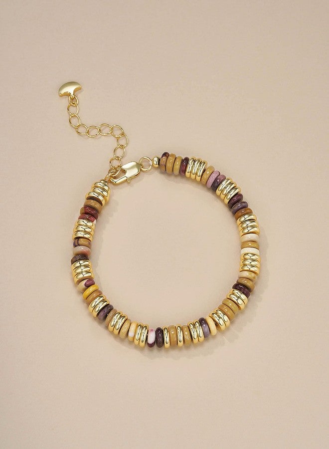 SNGIA Colorful Gold Bracelets for Women, Stack Bangle Beaded Stone Jewelry Accessories Set for Woman, Trendy Fashion Jewelry Gifts, 7 inches, Stone, Yellow Gold, no gemstone - Image 3