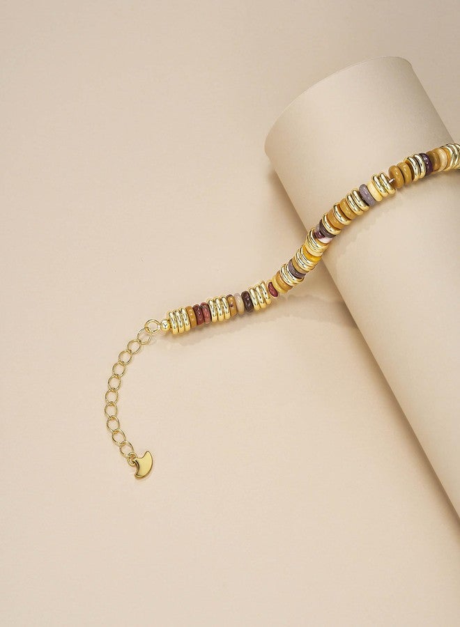 SNGIA Colorful Gold Bracelets for Women, Stack Bangle Beaded Stone Jewelry Accessories Set for Woman, Trendy Fashion Jewelry Gifts, 7 inches, Stone, Yellow Gold, no gemstone - Image 5