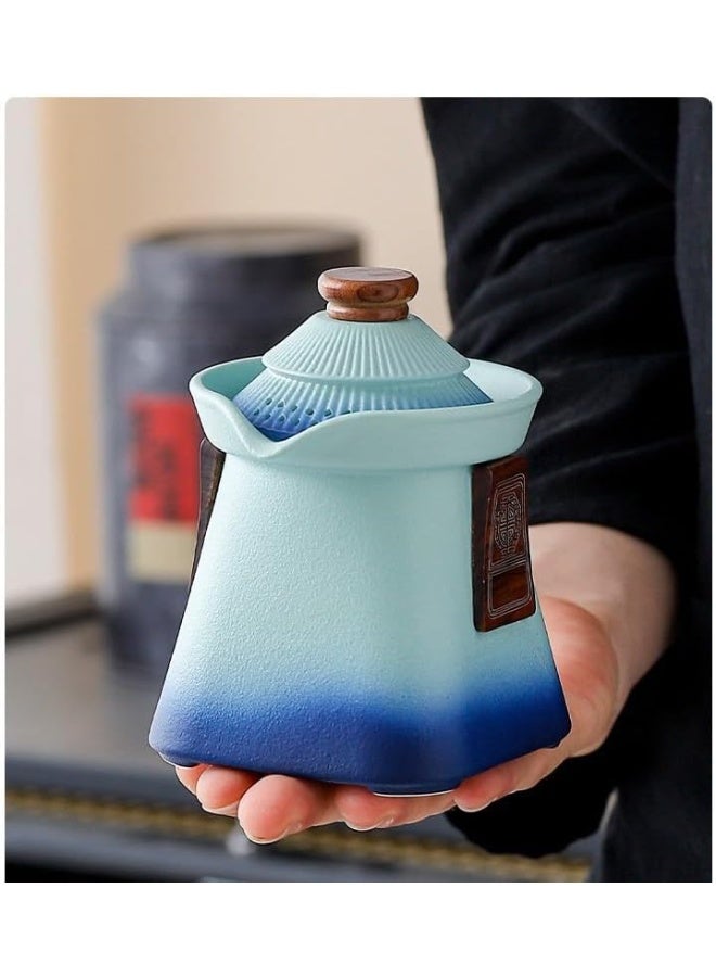 هومستر طقم شاي سفر خزفي مع إبريق متدرج اللون (280مل) و 3 أكواب (30مل) - عدة شاي كاملة بحافظة عازلة، مثالي للتخييم والمكتب والهدايا - Image 4