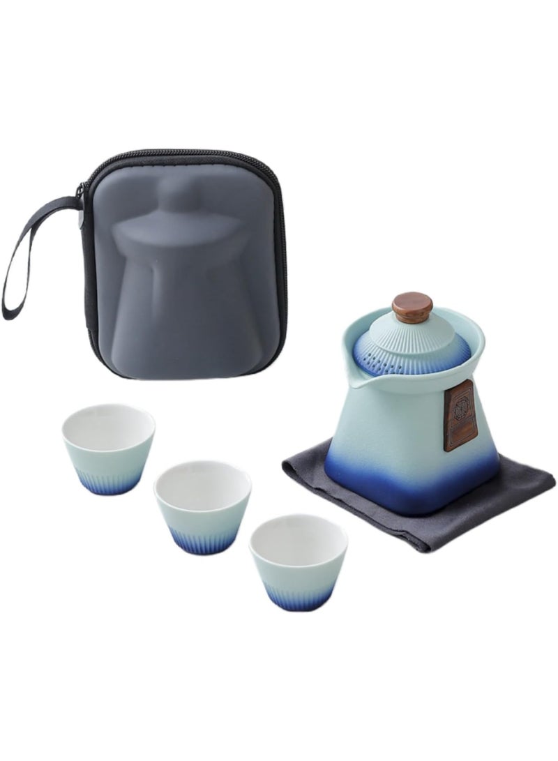 هومستر طقم شاي سفر خزفي مع إبريق متدرج اللون (280مل) و 3 أكواب (30مل) - عدة شاي كاملة بحافظة عازلة، مثالي للتخييم والمكتب والهدايا - Image 1