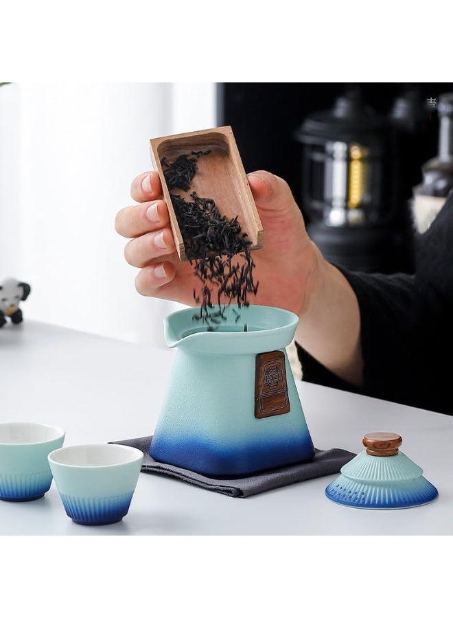 هومستر طقم شاي سفر خزفي مع إبريق متدرج اللون (280مل) و 3 أكواب (30مل) - عدة شاي كاملة بحافظة عازلة، مثالي للتخييم والمكتب والهدايا - Image 5