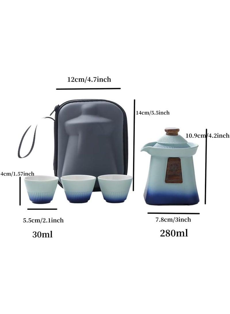 هومستر طقم شاي سفر خزفي مع إبريق متدرج اللون (280مل) و 3 أكواب (30مل) - عدة شاي كاملة بحافظة عازلة، مثالي للتخييم والمكتب والهدايا - Image 2