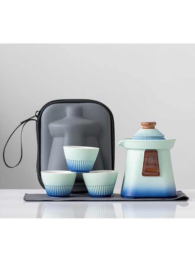 HOMESTAR Portable Ceramic Tea Cup Set with Gradient Teapot (280ml) & 3 Cups (30ml) - Complete Travel Tea Kit with Insulated Carry Case, Perfect for Camping, Office, Gifts - Image 1