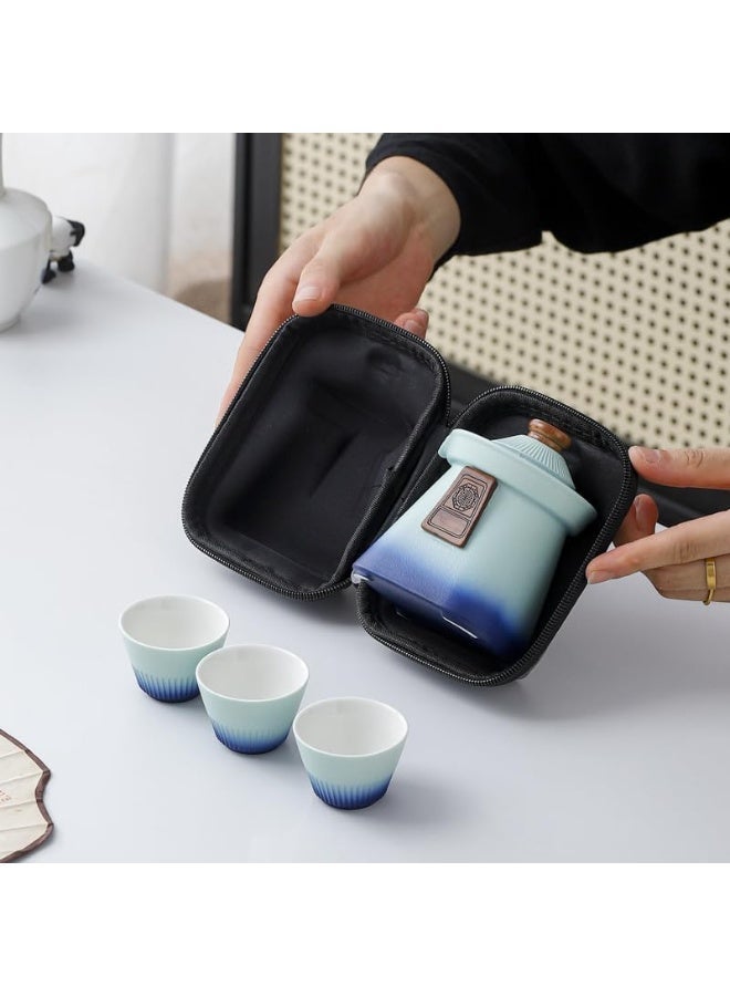 HOMESTAR Portable Ceramic Tea Cup Set with Gradient Teapot (280ml) & 3 Cups (30ml) - Complete Travel Tea Kit with Insulated Carry Case, Perfect for Camping, Office, Gifts - Image 3
