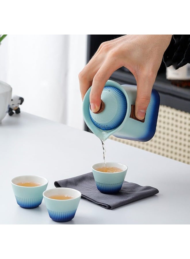 HOMESTAR Portable Ceramic Tea Cup Set with Gradient Teapot (280ml) & 3 Cups (30ml) - Complete Travel Tea Kit with Insulated Carry Case, Perfect for Camping, Office, Gifts - Image 5