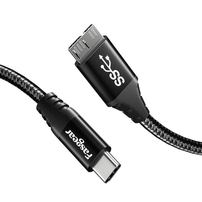 فاسجير كابل Fasgear من USB-C إلى Micro B [3 أقدام]، موصل معدني منسوج من النايلون، كابل من النوع C إلى Micro 3.0، شحن سريع ومزامنة بسرعة 5 جيجابت/ثانية، متوافق مع Toshiba Canvio وGalaxy S5 Note 3 والمزيد (3 أقدام، أسود) - Image 1