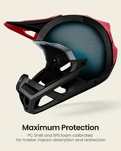 OutdoorMaster Full Face Mountain Bike Helmet for Men & Women -Two Removable Chin Pad Grizzly, Ventilation Lightweight Racing Downhill DH BMX MTB Helmet (Flaming Red, Small) - Image 2