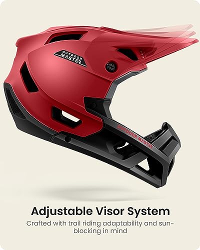 OutdoorMaster Full Face Mountain Bike Helmet for Men & Women -Two Removable Chin Pad Grizzly, Ventilation Lightweight Racing Downhill DH BMX MTB Helmet (Flaming Red, Small) - Image 3