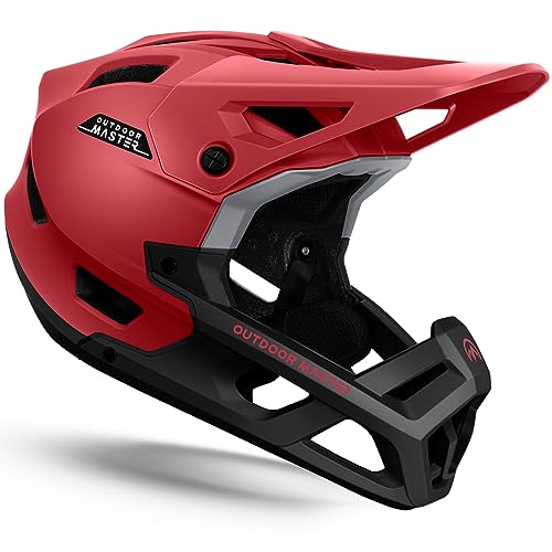 OutdoorMaster Full Face Mountain Bike Helmet for Men & Women -Two Removable Chin Pad Grizzly, Ventilation Lightweight Racing Downhill DH BMX MTB Helmet (Flaming Red, Small) - Image 1