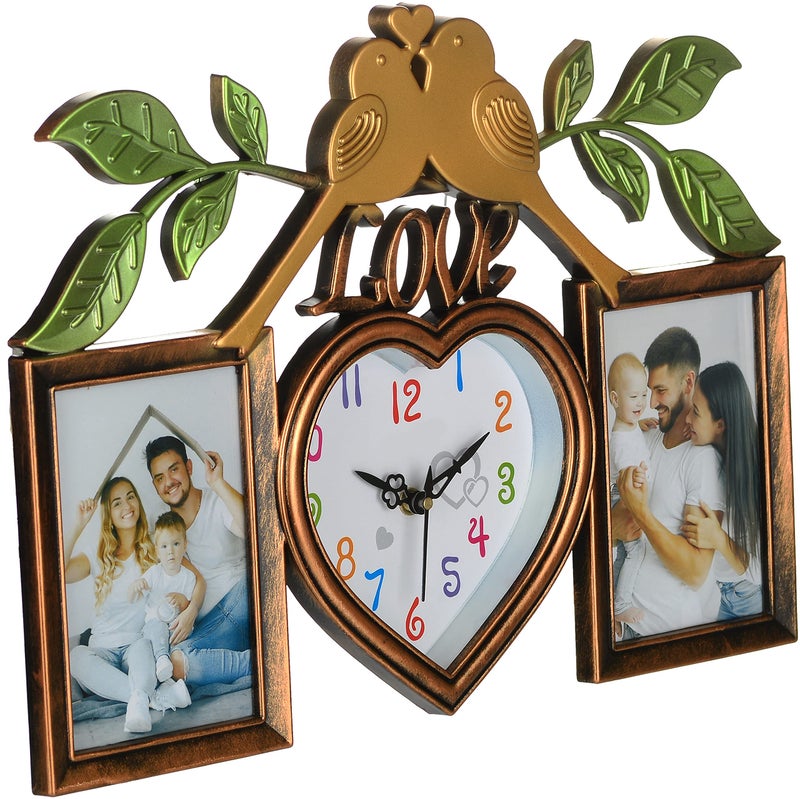 Harbour Analog Latest Stylish New Models Wall Clock with Photo Frames for Home Living Room Hall Bedroom (Size Height 29 cm X Width 49 cm)- Home Decor Big Size Wall Clock MZ 77A 15, Copper, King - Image 5