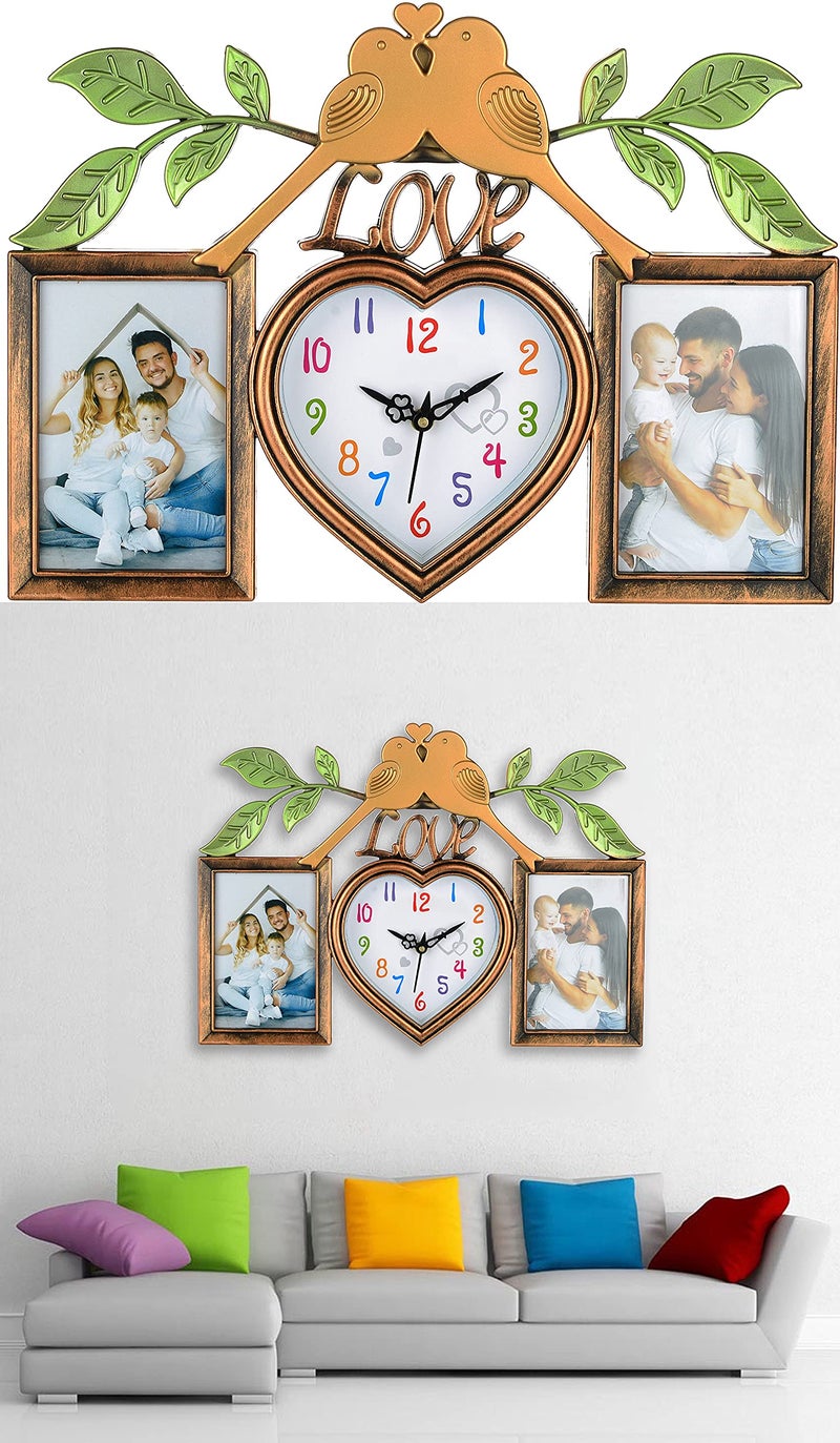 Harbour Analog Latest Stylish New Models Wall Clock with Photo Frames for Home Living Room Hall Bedroom (Size Height 29 cm X Width 49 cm)- Home Decor Big Size Wall Clock MZ 77A 15, Copper, King - Image 2