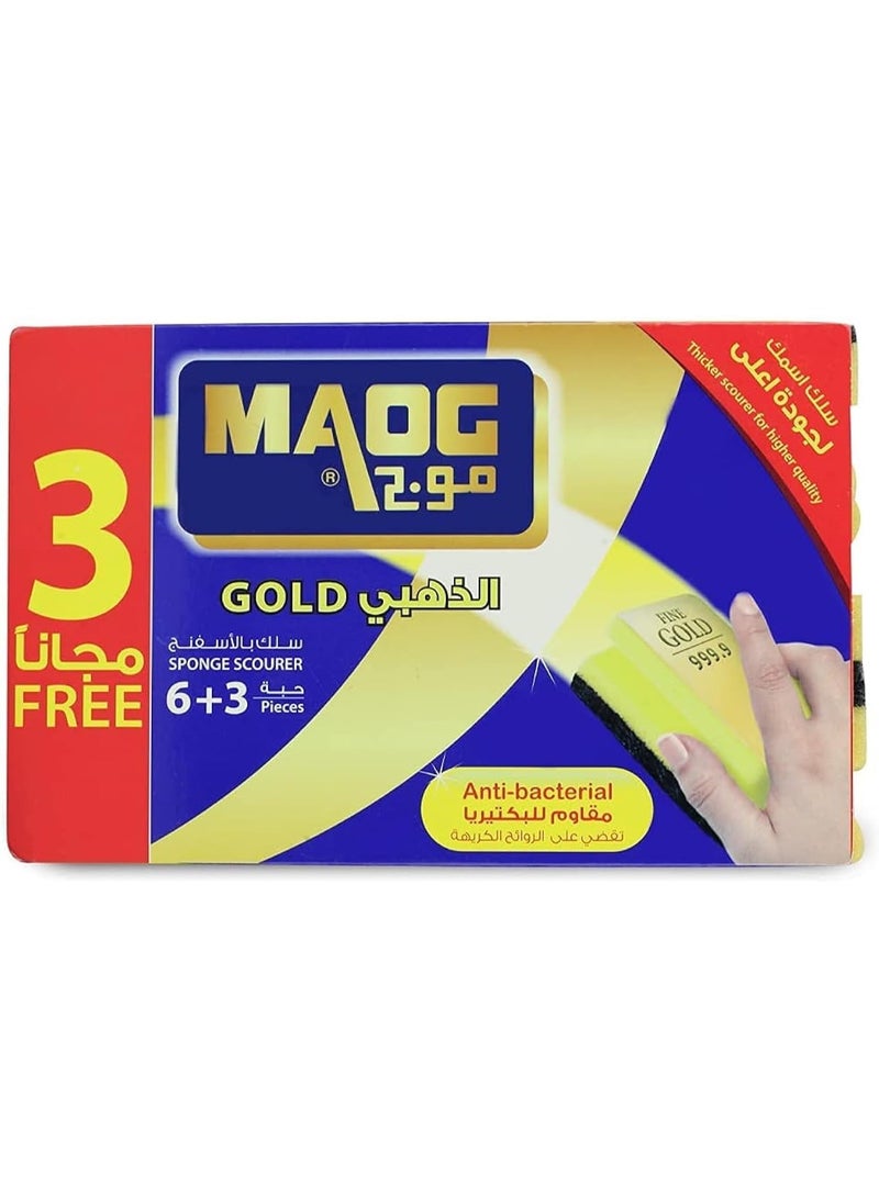 Maog Gold Sponge With Scourer, 9 Pcs - Image 1