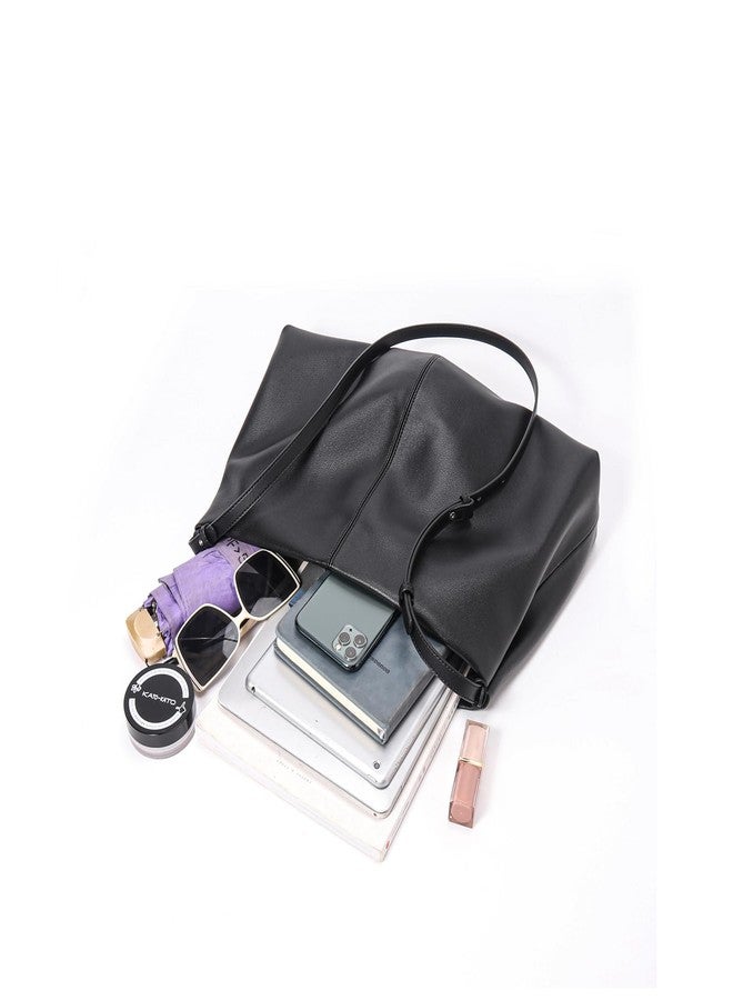 Covelin Minimalist Soft Leather Tote Bag - Adjustable & Detachable Crossbody Strap, Hobo Casual Shoulder Purse for Everyday Work Black - Image 4