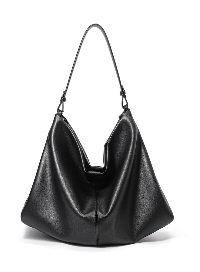 Covelin Minimalist Soft Leather Tote Bag - Adjustable & Detachable Crossbody Strap, Hobo Casual Shoulder Purse for Everyday Work Black - Image 1