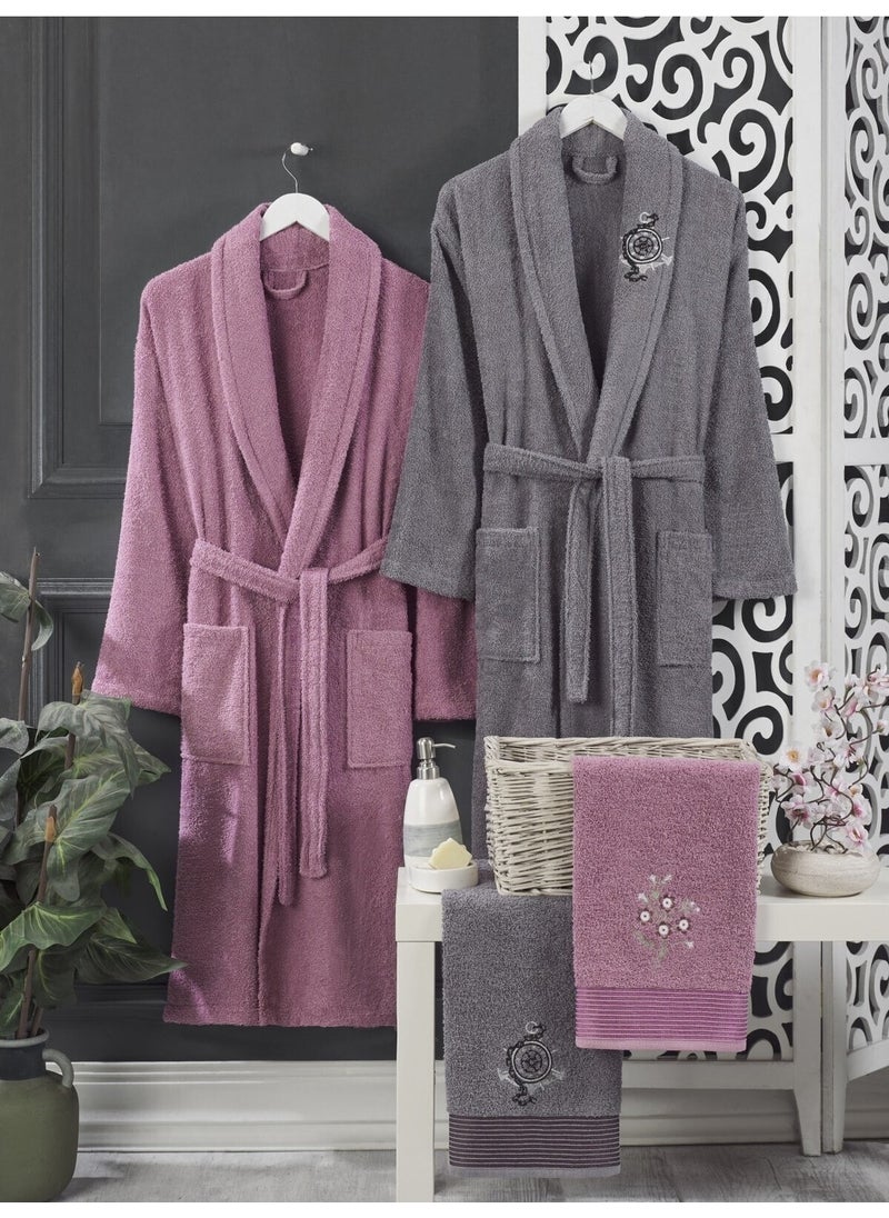 Casnack Plum Anthracite Towel Bathrobe Set of 4 