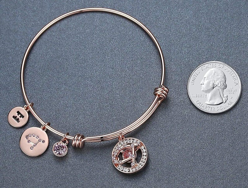 Leafael Superstar Zodiac Expandable Bangle Bracelet Made with Premium Crystals Horoscope Constellation October November Birthstone Topaz Brown Jewelry, Rose Gold Plated, 7" - Image 3