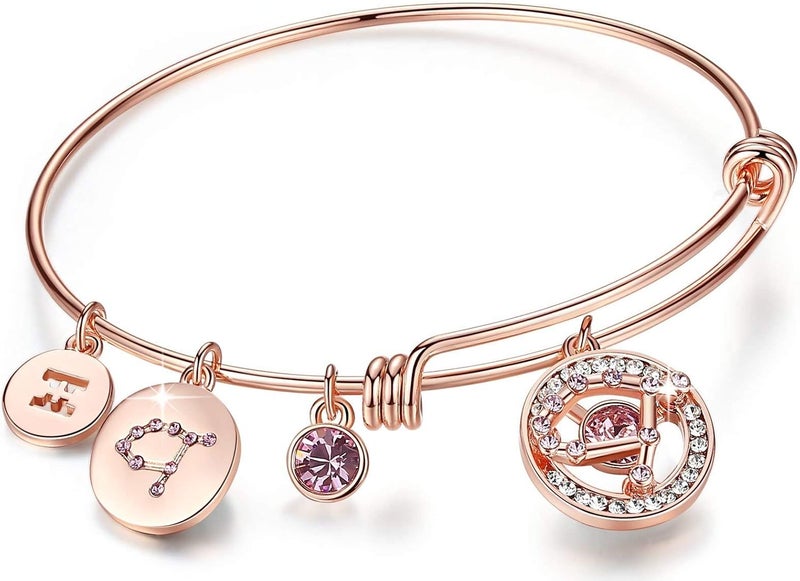 Leafael Superstar Zodiac Expandable Bangle Bracelet Made with Premium Crystals Horoscope Constellation October November Birthstone Topaz Brown Jewelry, Rose Gold Plated, 7" - Image 1