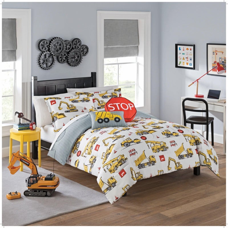 Waverly Kids Under Construction Modern Graphic 3Piece Reversible Comforter Set FullQueen Multicolor