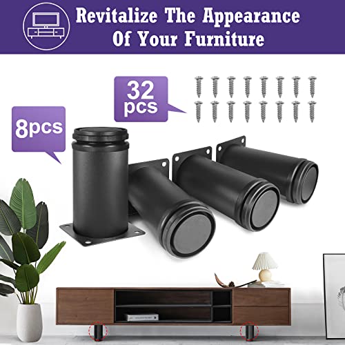Masendelk 4 Inch Metal Furniture Legs Stainless Steel Adjustable Legs Black Metal Legs Round Cabinet Legs for Coffee Table Cabinet Desk Sofa Shelves, Pack of 8 - Image 2