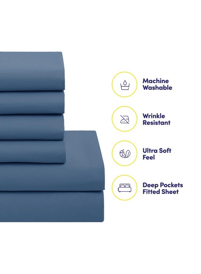 Sweet Home Collection Sweet Home Collection 5 Piece Comforter Set Bag Solid Color All Season Soft Down Alternative Blanket & Luxurious Microfiber Bed Sheets, Twin, Denim - Image 3