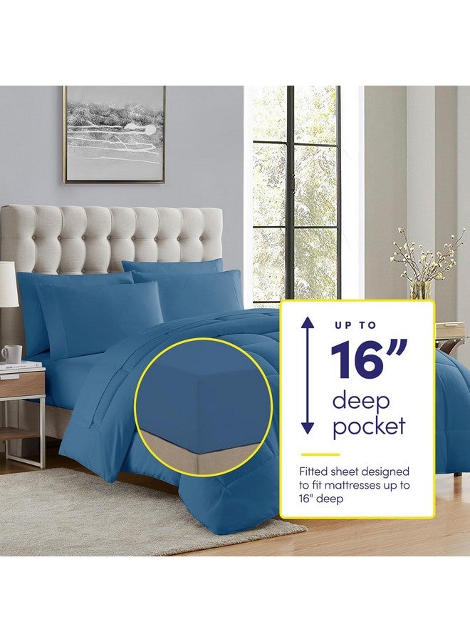 Sweet Home Collection Sweet Home Collection 5 Piece Comforter Set Bag Solid Color All Season Soft Down Alternative Blanket & Luxurious Microfiber Bed Sheets, Twin, Denim - Image 2