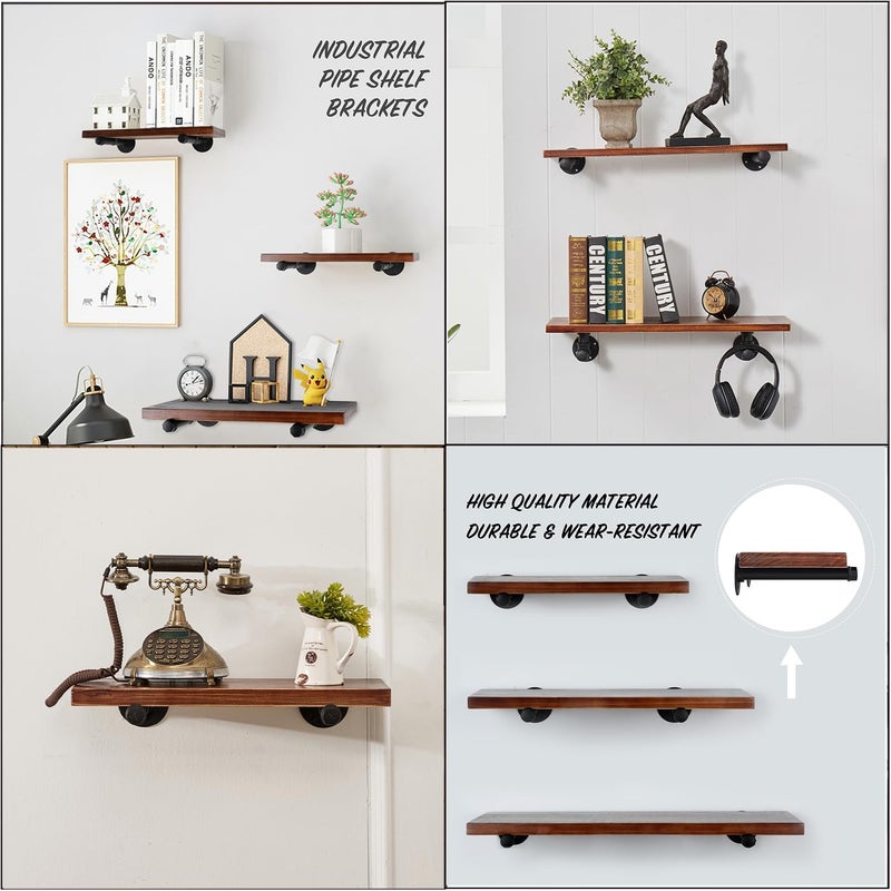 YCCO Industrial Black Iron Pipe Shelf Brackets Wall Mount DIY Shelving Brackets Pipe Decor Wall Rustic Garment Rack Hardware Included, 8 Inch Set of 8 - Image 3