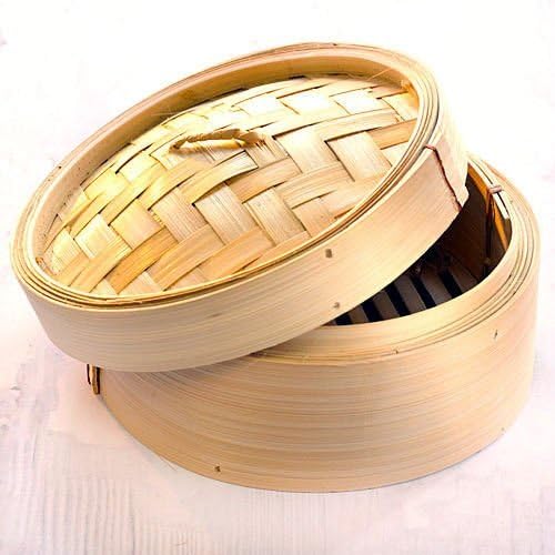 Azinoor صندوق بخار مومو دائري الشكل مصنوع يدويًا من الخشب - 6 بوصة قطر - سلة طبخ آسيوية أصلية من الخيزران لعمل ديم سموم ولفائف الخضار - Image 1