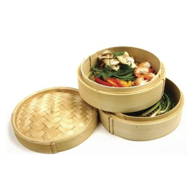 Azinoor صندوق بخار مومو دائري الشكل مصنوع يدويًا من الخشب - 6 بوصة قطر - سلة طبخ آسيوية أصلية من الخيزران لعمل ديم سموم ولفائف الخضار - Image 5